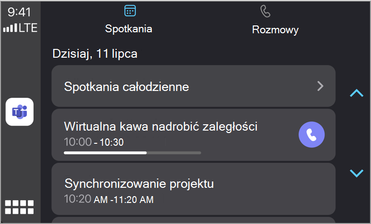 karta spotkania w usłudze carplay