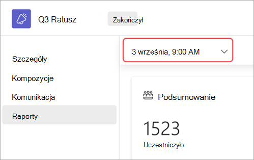 Zrzut ekranu przedstawiający interfejs użytkownika umożliwiający przeglądanie raportów dotyczących spotkania pracowników dla innej daty