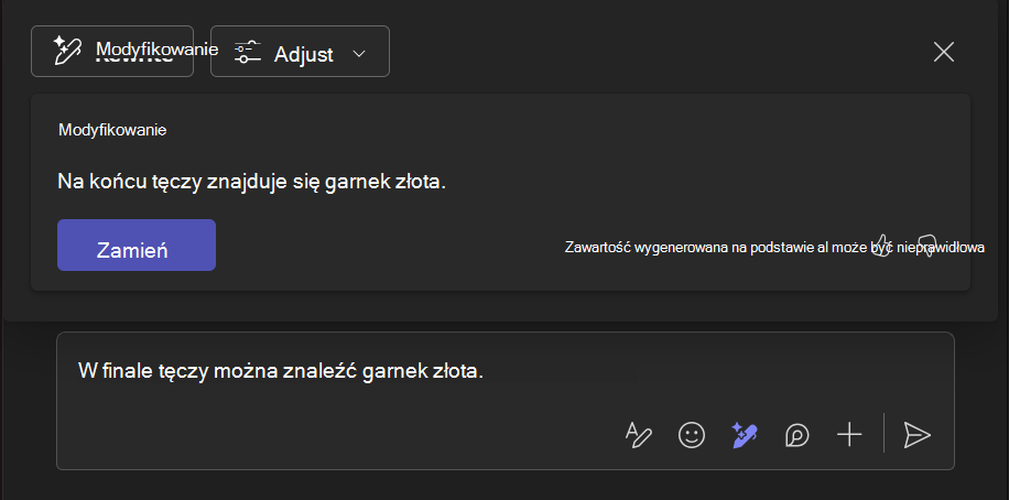 Zrzut ekranu przedstawiający sposób, w jaki narzędzie Rewrite with Copilot pomaga poprawić fragment tekstu.