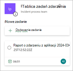 Tablica obsługi biletów zdarzenia w usłudze Planner z wyświetlonym zadaniem utworzonym na podstawie przesłania aktualizacji
