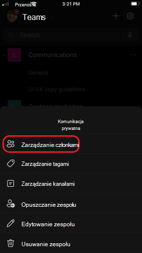 Zarządzanie członkami zespołu w systemie iOS