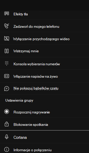 rozszerzone opcje sterowania spotkaniami mobilnymi