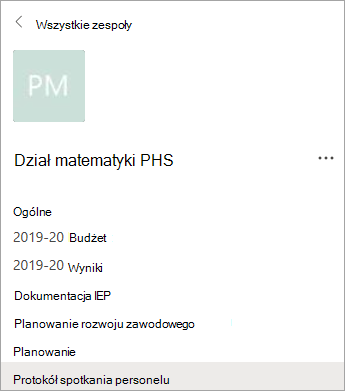 Kanały w zespole nauczycielskiej społeczności edukacyjnej.