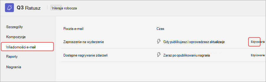 Zrzut ekranu z wyróżnionym interfejsem użytkownika w celu wyświetlenia podglądu zaproszeń e-mail na spotkanie pracowników