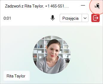 Interfejs połączeń z opcjami wyciszenia, przejęcia i zakończenia połączeń.