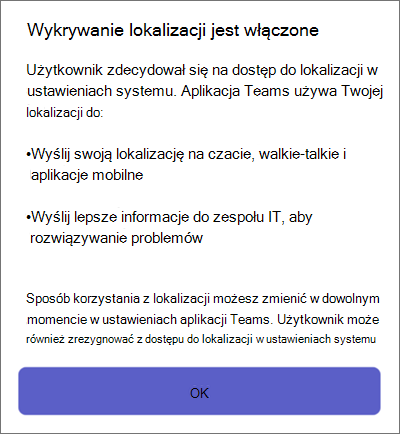 Wykrywanie lokalizacji w aplikacji Teams na urządzeniu przenośnym