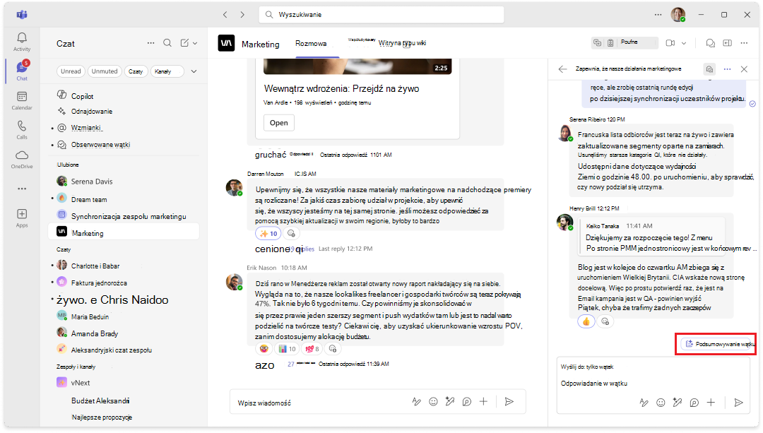 Zrzut ekranu przedstawiający pomocniczy punkt wejścia w wątku kanału
