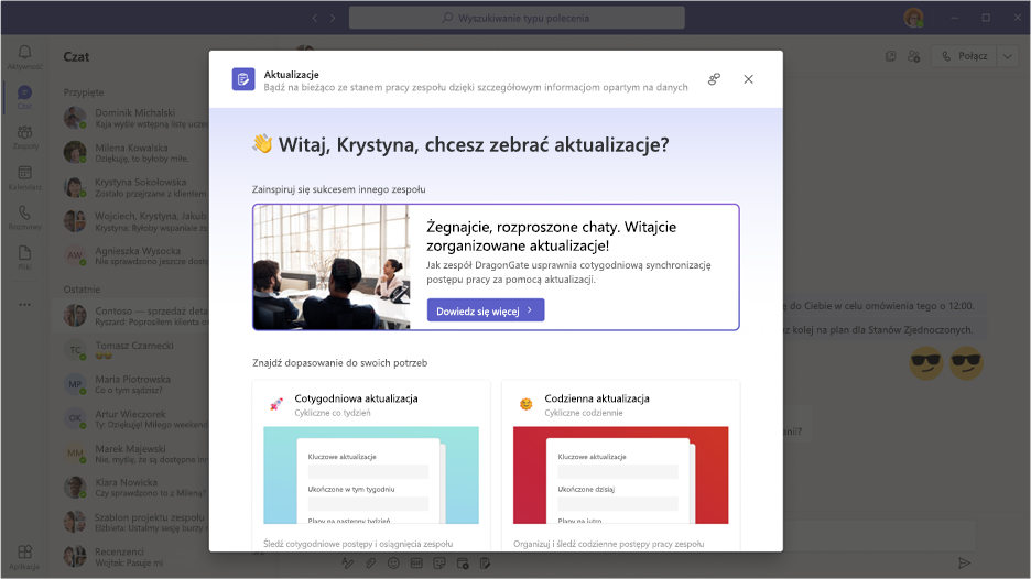 Obraz przedstawiający aplikację Aktualizacje na czacie 1