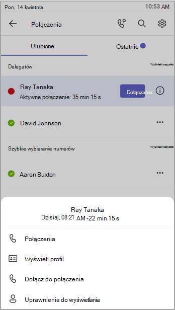 Wyświetl dolne menu z opcjami uprawnień.