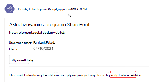 Zrzut ekranu przedstawiający sposób uzyskiwania kopii istniejącego szablonu przepływu pracy