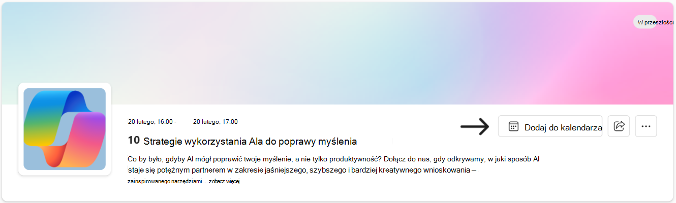 Aby dodać zdarzenie do harmonogramu, użyj linku Dodaj do kalendarza.