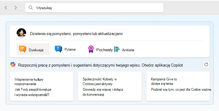 Zrzut ekranu przedstawiający link w kanale informacyjnym Strony głównej.