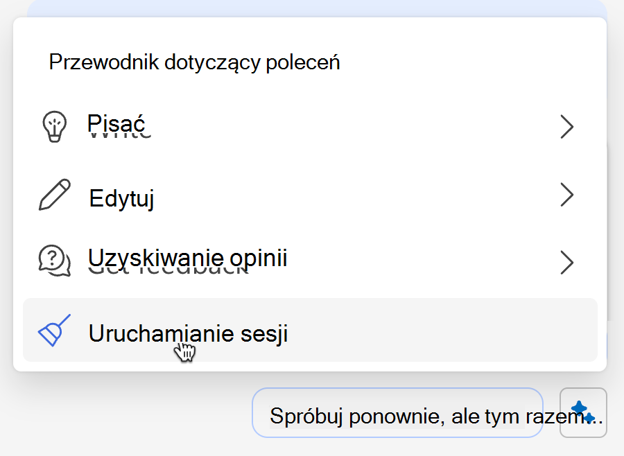 Zrzut ekranu przedstawiający sposób czyszczenia pamięci funkcji Copilot z menu iskierki.