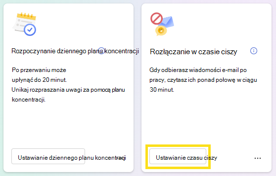 Zrzut ekranu przedstawiający sposób ustawiania czasu ciszy.