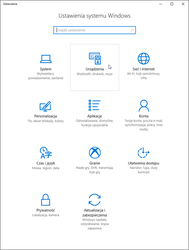 Obraz ustawień urządzenia z systemem Windows