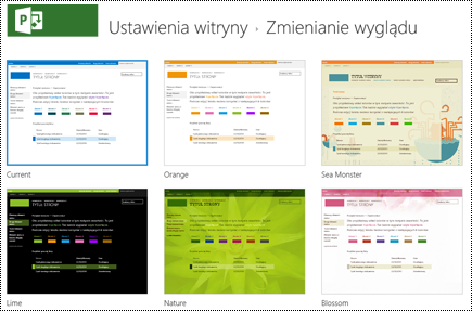 Zmienianie menu wyglądu za pomocą projektów witryn w Project Online.