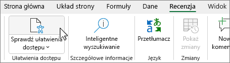Przycisk sprawdzania ułatwień dostępu na wstążce