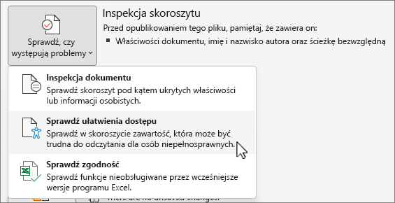 Wyszukaj problemy & sprawdź element menu ułatwień dostępu