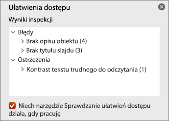 Okienko Wyniki inspekcji