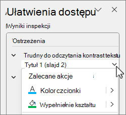 Okno dialogowe Zalecane działania