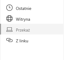 Zrzut ekranu przedstawiający wybór lokalizacji pliku w programie SharePoint.