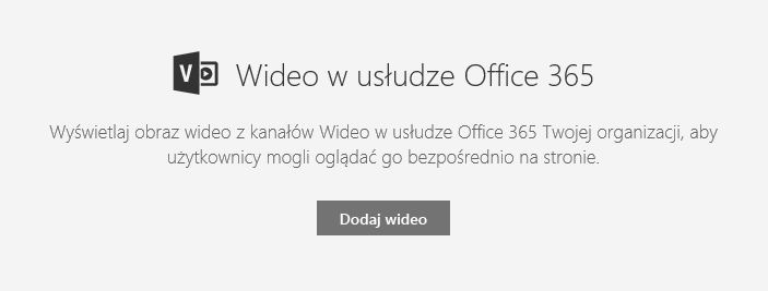 Zrzut ekranu przedstawiający okno dialogowe dodawania klipu wideo z usługi Office 365 w programie SharePoint.