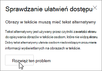 Okienko Ułatwienia dostępu w programie Outlook