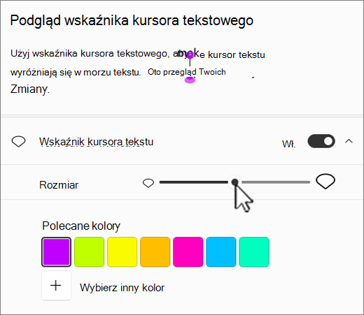 Ustawienia wskaźnika kursora tekstu w systemie Windows 11