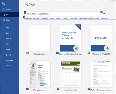 Nowa strona w menu Plik Word dla systemu Windows