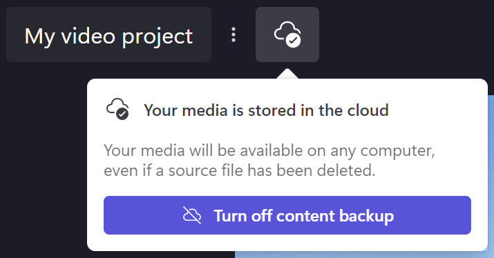 Obraz przedstawiający dialog tworzenia kopii zapasowej zawartości Clipchamp