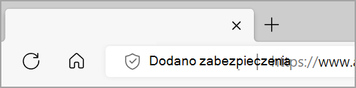 Dodane zabezpieczenia są wyświetlane po lewej stronie paska adresu przeglądarki Microsoft Edge, gdy dla witryny internetowej są włączone rozszerzone zabezpieczenia.