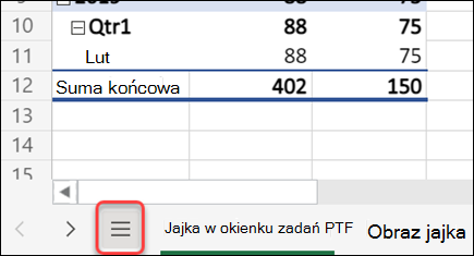 Przycisk menu Wszystkie arkusze