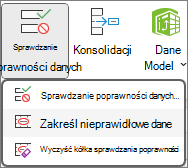 Polecenie Zakreśl nieprawidłowe dane na wstążce