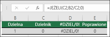 Funkcja obsługi błędów, taka jak JEŻELI, może posłużyć do pokrycia błędów