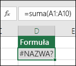 Program Excel wyświetla błąd #NAME?, gdy nazwa funkcji zawiera literówkę