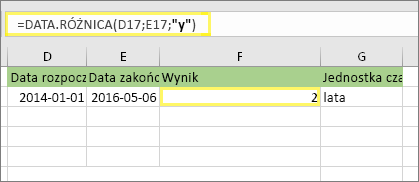 =DATA.RÓŻNICA(D17;E17;y) i wynik: 2