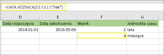 =DATA.RÓŻNICA(D17;E17;ym) i wynik: 4