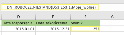 =DNI.ROBOCZE. INTL(D53,E53,1,MojeDniWolne) i wynik: 252