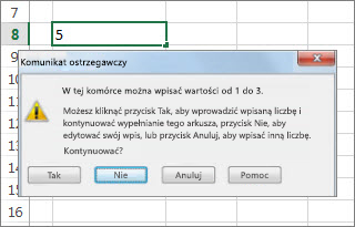 Komunikat ostrzegawczy wskazujący nieprawidłowe dane