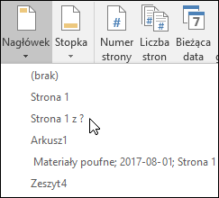 Wbudowane opcje nagłówka & stopki