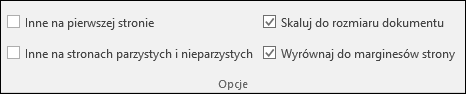 Opcje nagłówków i stopek na karcie Projektowanie na wstążce