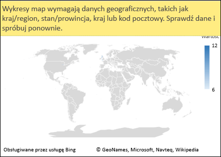 Wykres mapy programu Excel z niejednoznacznymi danymi