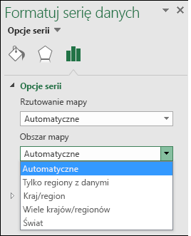 Wykres mapy w programie Excel Opcje obszaru mapy