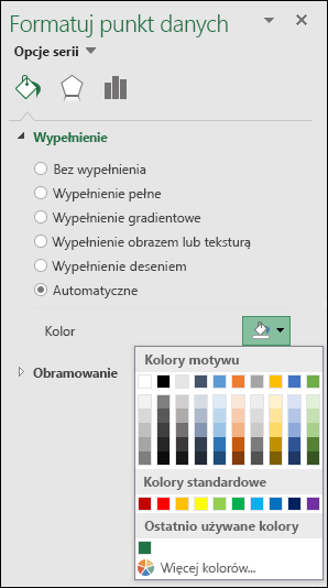 Opcje kolorów wykresu mapy w programie Excel dla wykresów kategorii
