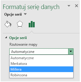 Wykres mapy w programie Excel Opcje rzutowania