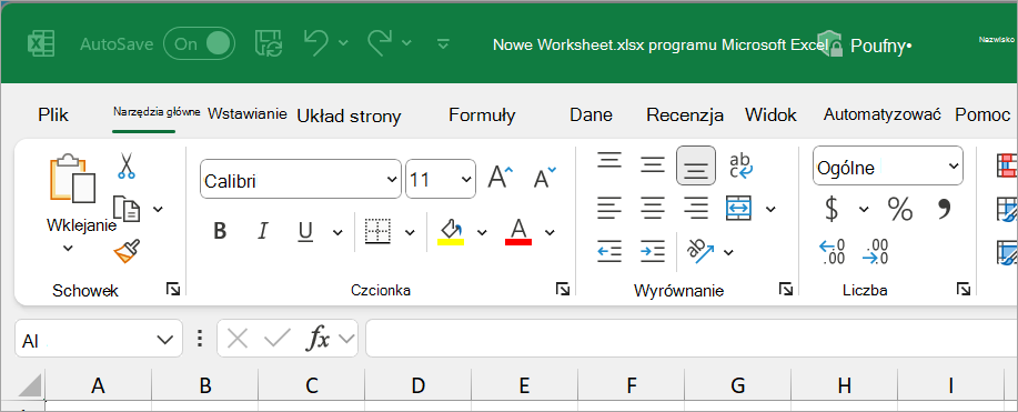 Nowy plik programu Excel