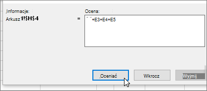 Okno dialogowe Szacowanie formuły za pomocą klawiszy +E3+E4+E5