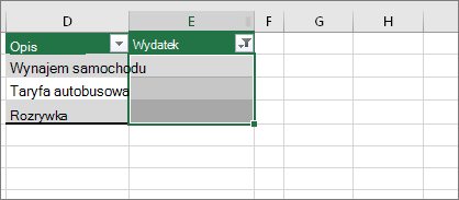 Zaznaczone odfiltrowane puste komórki
