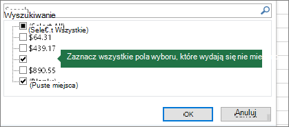 Zaznaczone pole wyboru bez nazwy