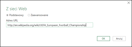 > Power Query z okna dialogowego Adres URL wprowadzania danych w sieci Web >